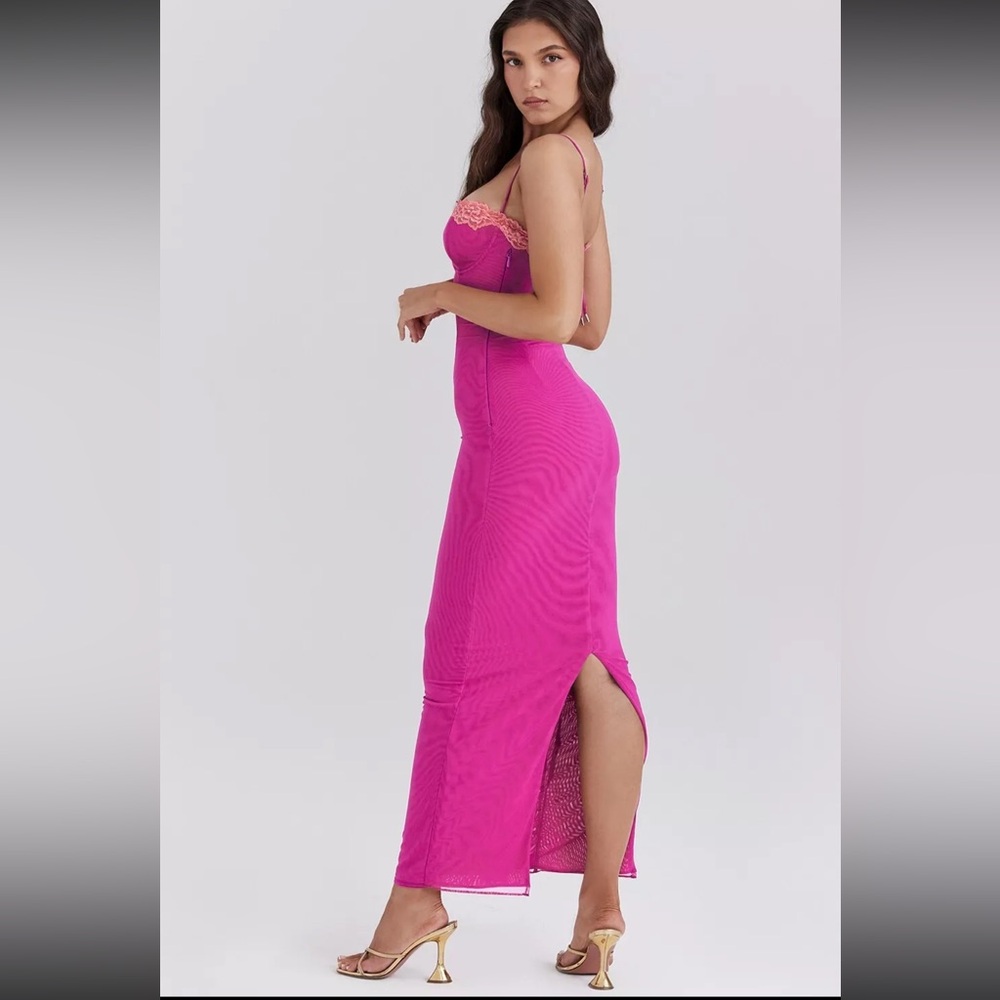 HOUSE OF CB 'Aiza' Raspberry Lace Trimmed Maxi Dress